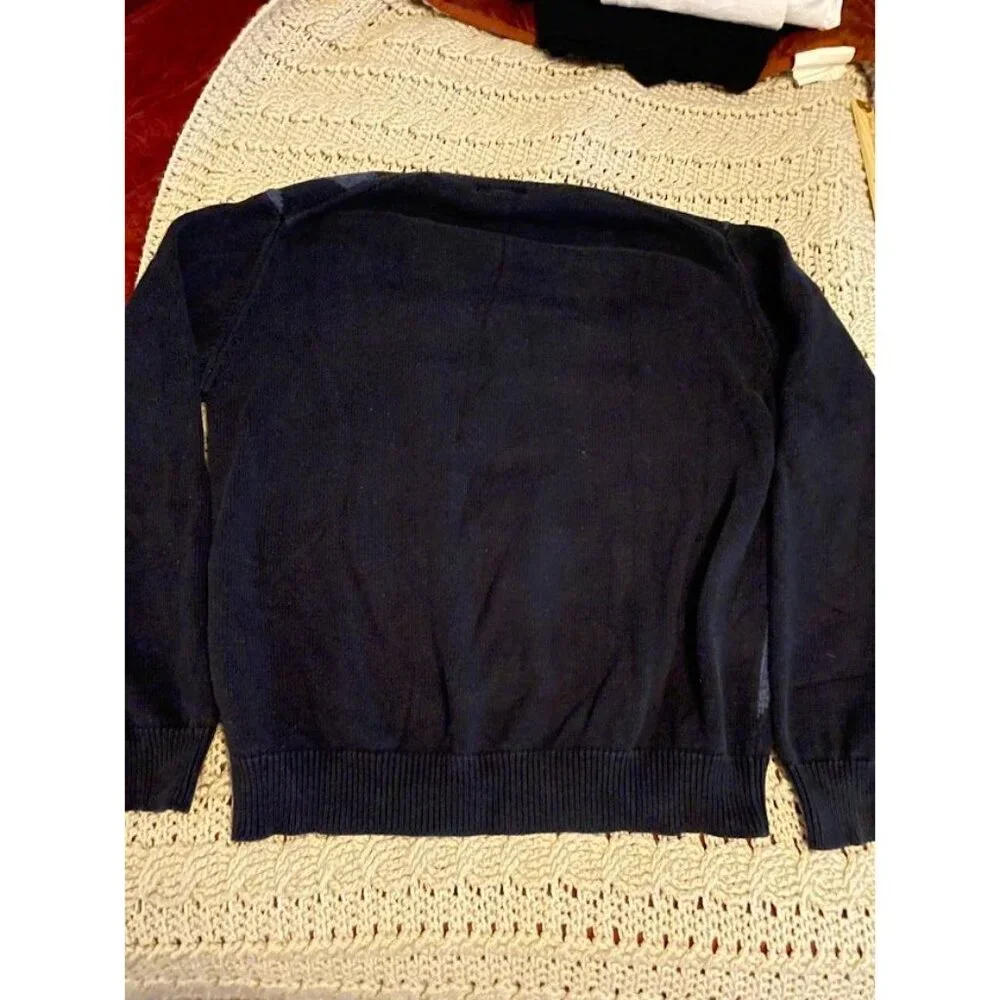 Nautica Mens Argyle Sweater L Black Blue Gray 100% Cotton Classic Knit Long Slee